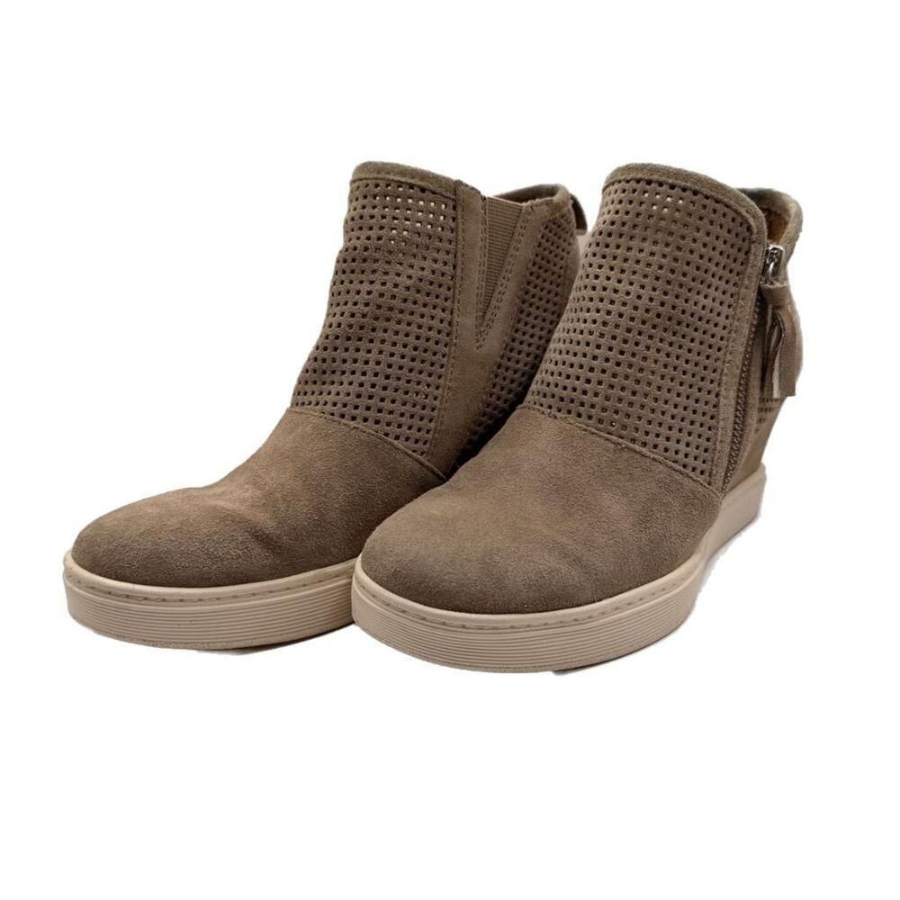 Söfft Bellview Taupe Perforated Suede Wedge Bootie